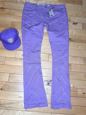 Armor Jeans Purple stacked Denim Flare Pants Men's 38 Retails $120